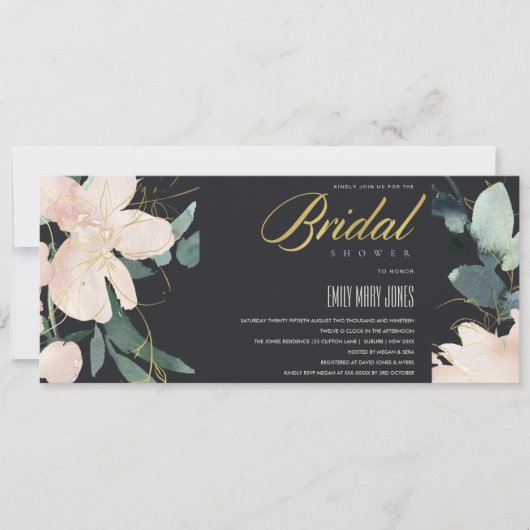 BLUSH GOLD FLORAL WATERCOLOR BRAUTPARTY EINLADUNG (Vorderseite)