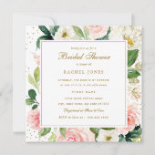 Blush Gold Floral Watercolor Brautparty Einladung (Vorderseite)