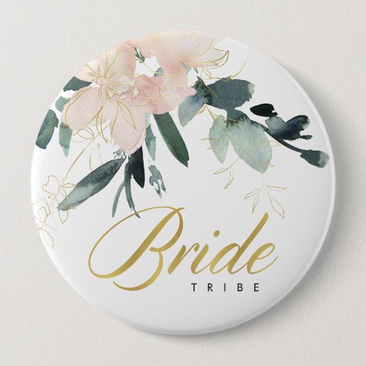 BLUSH GOLD FLORAL WATERCOLOR BRIDE TRIBE BUTTON (Vorderseite)