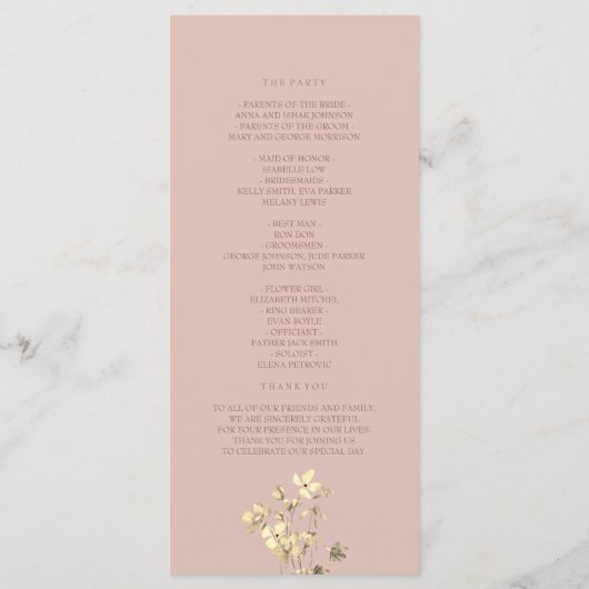Blush Gold Floral Wedding Program Programm (Rückseite)