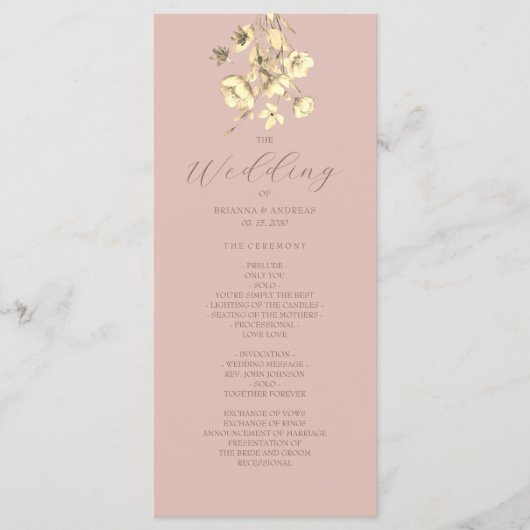 Blush Gold Floral Wedding Program Programm (Vorderseite)