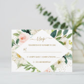 Blush Gold Floral Wedding RSVP Karte (Stehend Vorderseite)