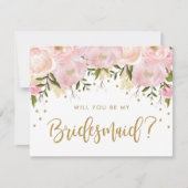 Blush Gold Floral werden Sie meine Bridesmädchen s Einladung (Vorderseite)
