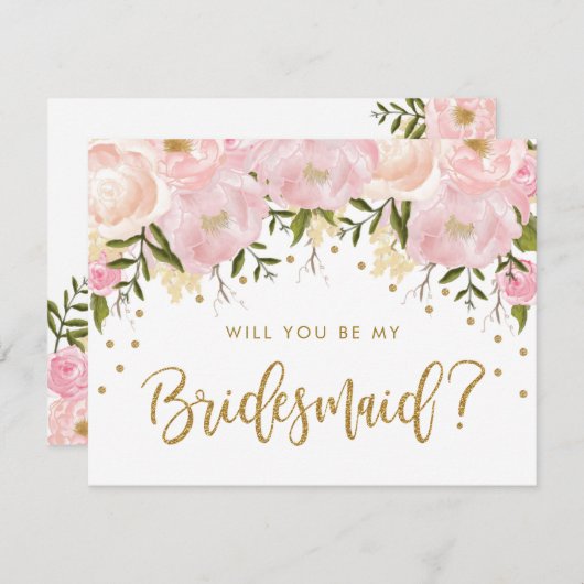 Blush Gold Floral werden Sie meine Bridesmädchen s Einladung (Vorne/Hinten)