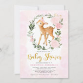 Blush Gold Floral Woodland Deer Girl Baby Dusche Einladung (Vorderseite)