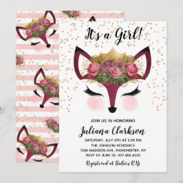 Blush & Gold Fox Princess Baby Dusche Einladung