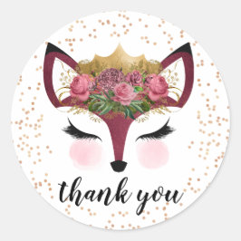 Blush & Gold Fox Princess Runder Aufkleber