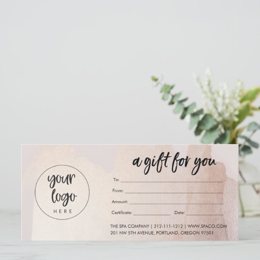 Blush-Gold-Geschenkgutschein mit Logo (Stehend Vorderseite)
