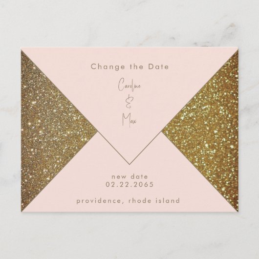Blush & Gold Glam Hochzeit ändern das Datum Postkarte (Vorderseite)
