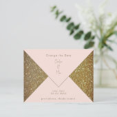 Blush & Gold Glam Hochzeit ändern das Datum Postkarte (Stehend Vorderseite)
