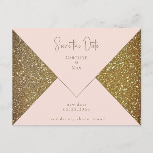 Blush & Gold Glam Wedding Save the Date Postkarte (Vorderseite)