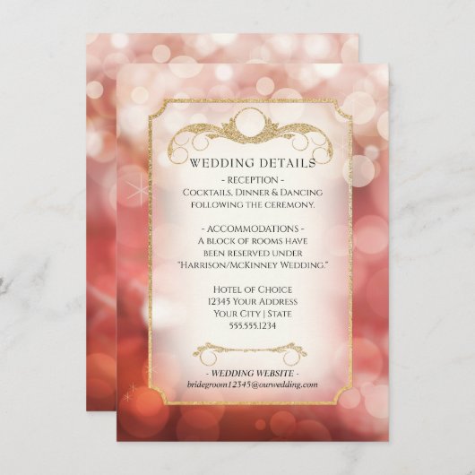 Blush Gold Glitzer Bokeh Sparkle Wedding Einladung (Vorne/Hinten)