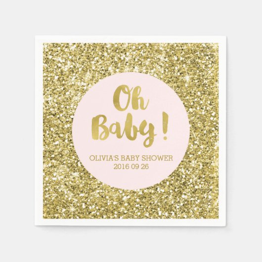 Blush Gold Glitzer Confetti Oh Baby Dusche Serviette (Vorderseite)