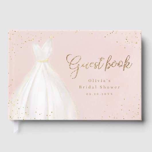 Blush Gold Glitzer Elegantes Dress Brautparty Gästebuch (Vorderseite)