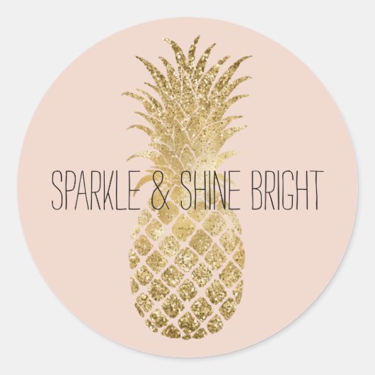 Blush Gold Glitzer Glitzy Ananas Sparkle Runder Aufkleber (Vorderseite)