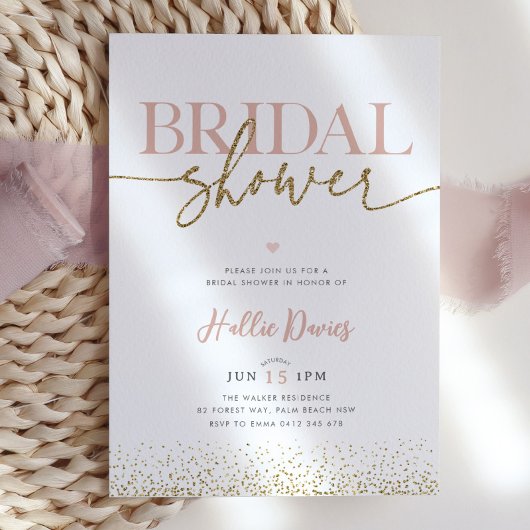 Blush Gold Glitzer Hübsch Bridal Dusche Einladung
