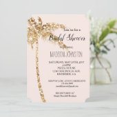 Blush Gold Glitzer Palm Tree Brautparty Einladung (Stehend Vorderseite)