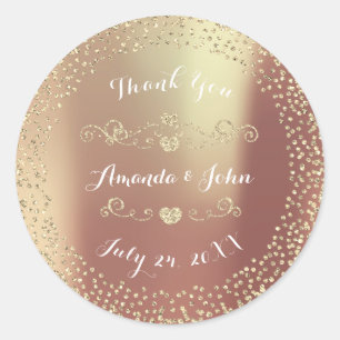 Blush Gold Glitzer Save the Date Danke Runder Aufkleber