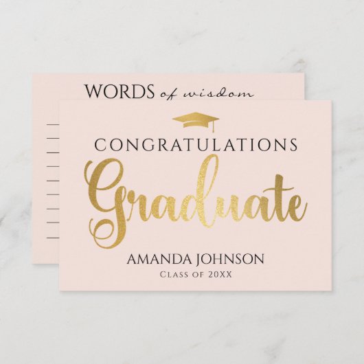 Blush Gold Graduate Words of Wisdom Abschluss Begleitkarte (Vorne/Hinten)