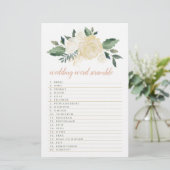 Blush Gold Green Floral Wedding Word Scramble Game (Stehend Vorderseite)