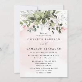 Blush Gold Greenery Dusty Blue Engagement Party Einladung