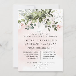 Blush Gold Greenery Dusty Blue Probe Dinner Einladung