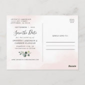 Blush Gold Greenery Dusty Blue Save the Date Foto Postkarte (Rückseite)