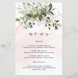 Blush Gold Greenery Dusty Blue Wedding Menu Cards