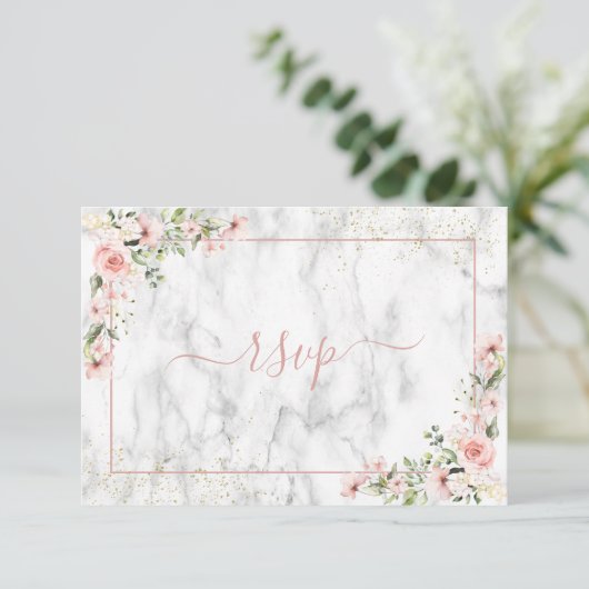 Blush Gold Greenery Dusty Pink Bloral UAWG RSVP Karte (Stehend Vorderseite)