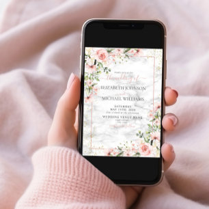 Blush Gold Greenery Dusty Pink Bloral Wedding Einladung