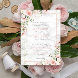 Blush Gold Greenery Dusty Pink Bloral Wedding Einladung