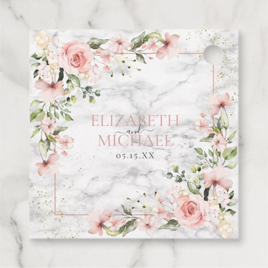 Blush Gold Greenery Dusty Pink Bloral Wedding Geschenkanhänger (Rückseite)