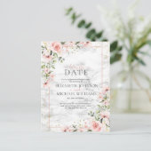 Blush Gold Greenery Dusty Pink Floral Delay Datum Postkarte (Stehend Vorderseite)