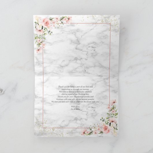 Blush Gold Greenery Dusty Pink Floral Thank You Karte (Innenseite)
