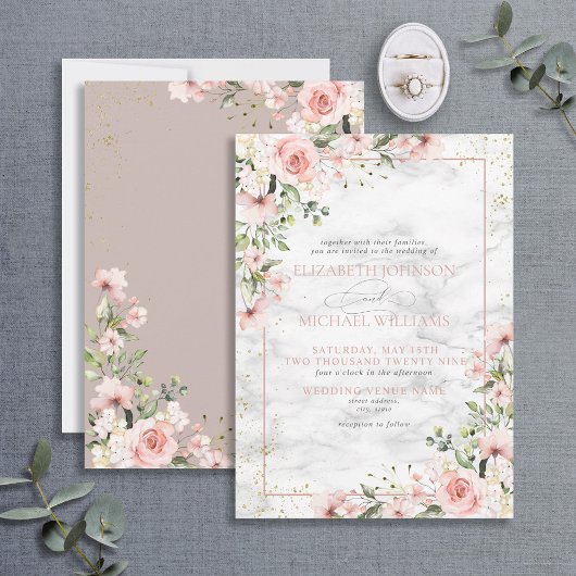 Blush Gold Greenery Dusty Pink Floral Wedding Invi Einladung