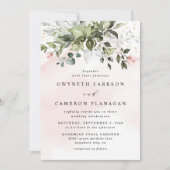 Blush Gold Greenery Succulent Dusty Blue Wedding Einladung (Vorderseite)