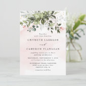 Blush Gold Greenery Succulent Dusty Blue Wedding Einladung (Stehend Vorderseite)