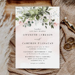 Blush Gold Greenery Succulent Dusty Blue Wedding Einladung<br><div class="desc">Das Design zeichnet sich durch helle oder rot-rosa Aquarellprägungen mit bedruckten goldsimulierten Flecken aus. Die Einrichtung besteht aus rosafarbenen rosa Blumenelementen in einem grünen Bouquet oder Kranz. Der Kranz enthält einen sukkulenten Eukalyptus und andere grüne Elemente in dunklen Smaragdgrün, Salbei, staubiges Blau und mehr, um alle Jahreszeiten, in denen Ihre...</div>