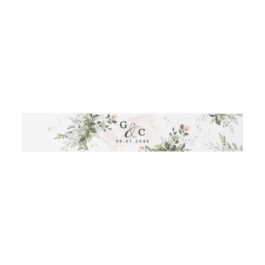 Blush Gold Greenery Succulent Dusty Blue Wedding Einladungsbanderole (Flach)