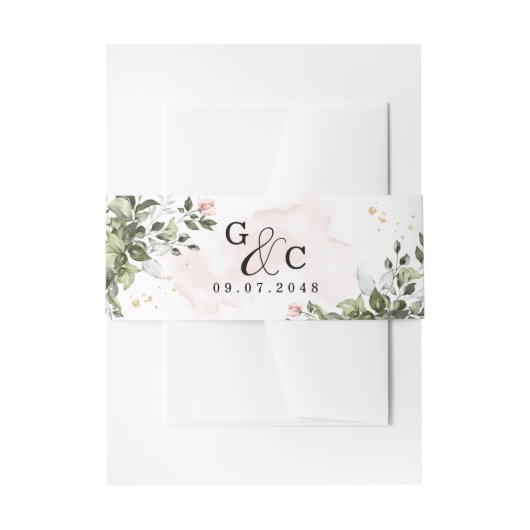 Blush Gold Greenery Succulent Dusty Blue Wedding Einladungsbanderole (Vorderseite Beispiel)