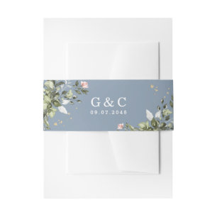 Blush Gold Greenery Succulent Dusty Blue Wedding Einladungsbanderole