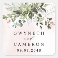 Blush Gold Greenery Succulent Dusty Blue Wedding