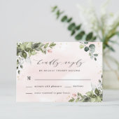Blush Gold Greenery Succulent Dusty Blue Wedding RSVP Karte (Stehend Vorderseite)