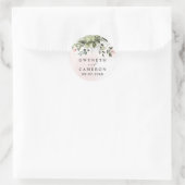 Blush Gold Greenery Succulent Dusty Blue Wedding Runder Aufkleber (Tasche)