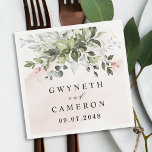 Blush Gold Greenery Succulent Dusty Blue Wedding Serviette<br><div class="desc">Das Design zeichnet sich durch helle oder rot-rosa Aquarellprägungen mit bedruckten goldsimulierten Flecken aus. Die Einrichtung besteht aus rosafarbenen rosa Blumenelementen in einem grünen Bouquet oder Kranz. Der Kranz enthält einen sukkulenten Eukalyptus und andere grüne Elemente in dunklen Smaragdgrün, Salbei, staubiges Blau und mehr, um alle Jahreszeiten, in denen Ihre...</div>