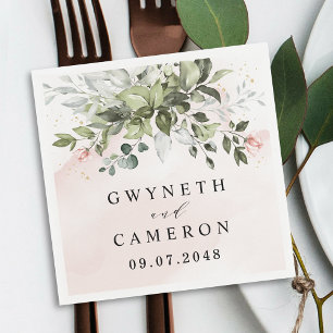 Blush Gold Greenery Succulent Dusty Blue Wedding Serviette