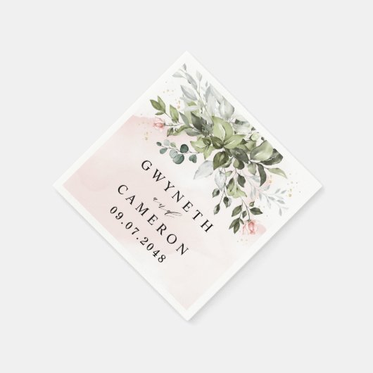 Blush Gold Greenery Succulent Dusty Blue Wedding Serviette (Ecke)