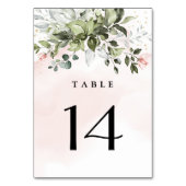 Blush Gold Greenery Succulent Dusty Blue Wedding Tischnummer (Rückseite)