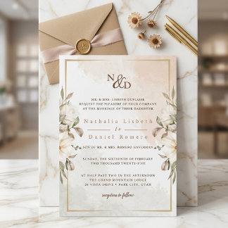 Blush Gold Grün Elegante Botanische Hochzeit Einladung