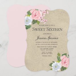 Blush & Gold Hübsche Blume Sweet 16 Einladung